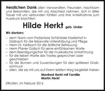 Traueranzeige von Hilde Herkt 