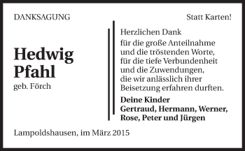 Traueranzeige von Hedwig Pfahl 