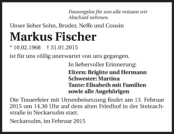 Traueranzeige von Markus Fischer 