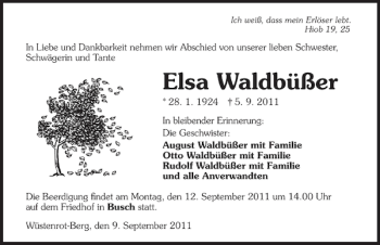 Traueranzeige von Elsa Waldbüßer 