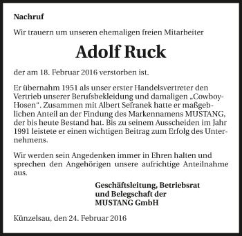 Traueranzeige von Adolf Ruck 