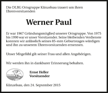 Traueranzeige von Werner Paul 