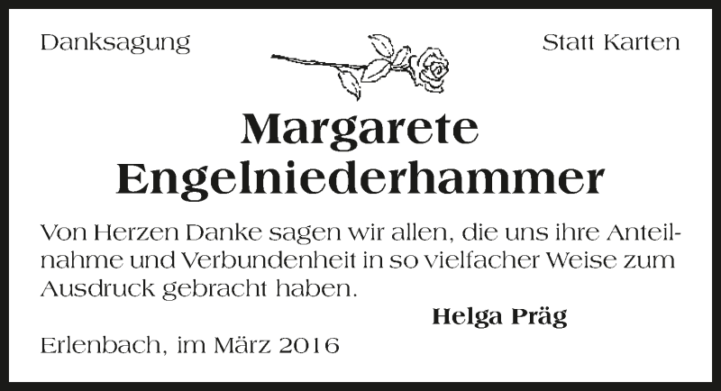  Traueranzeige für Margarete Engelniederhammer vom 21.03.2016 aus 