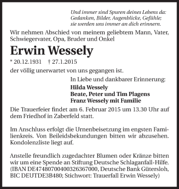 Traueranzeige von Erwin Wessely 