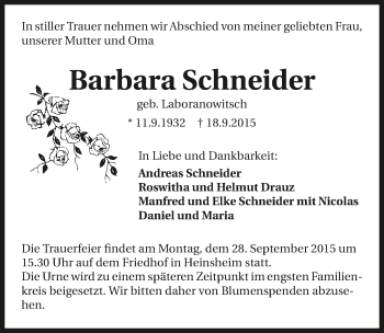 Traueranzeige von Barbara Schneider 