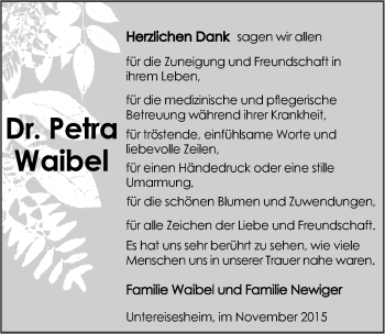 Traueranzeige von Dr.Petra Waibel 