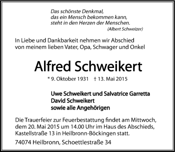 Traueranzeige von Alfred Schweikert 