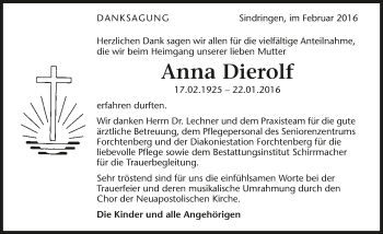 Traueranzeige von Anna Dierolf 
