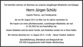 Traueranzeige von Jürgen Schütz 