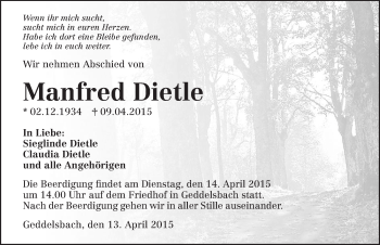 Traueranzeige von Manfred Dietle 