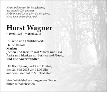 Traueranzeige von Horst Wagner 
