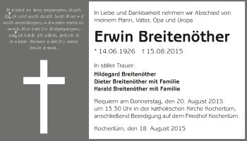 Traueranzeige von Erwin Breitenöther 