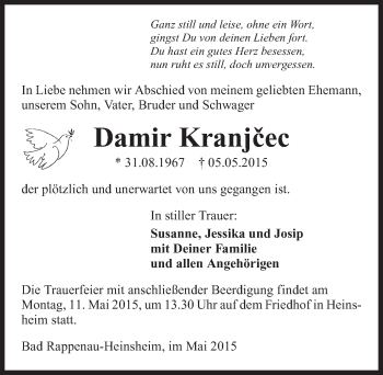 Traueranzeige von Damir Kranjcec 