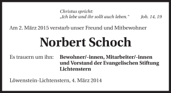 Traueranzeige von Norbert Schoch 