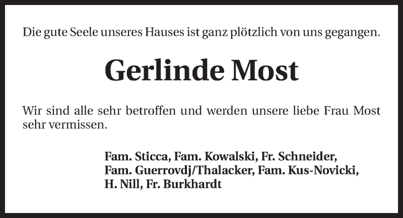  Traueranzeige für Gerlinde Most vom 04.05.2015 aus 