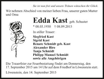 Traueranzeige von Edda Kast 