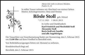 Traueranzeige von Rösle Stoll 