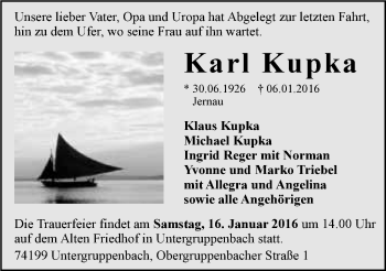 Traueranzeige von Karl Kupka 