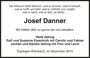 Traueranzeige von Josef Danner 