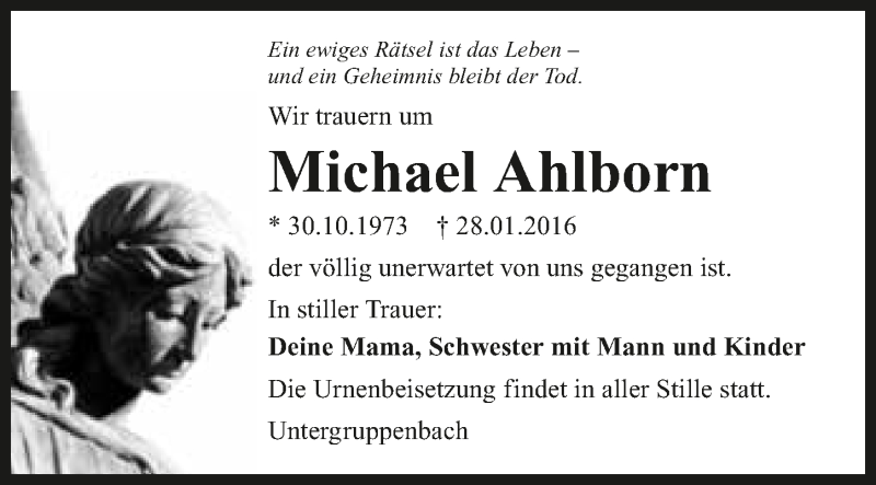 Traueranzeige für Michael Ahlborn vom 03.02.2016 aus 