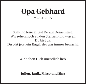 Traueranzeige von Gebhard Schellmann 