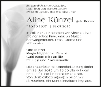 Traueranzeige von Aline Künzel 