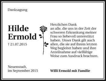 Traueranzeige von Hilde Ermold 