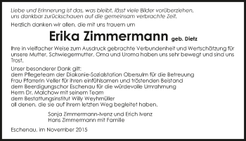 Traueranzeige von Erika Zimmermann 