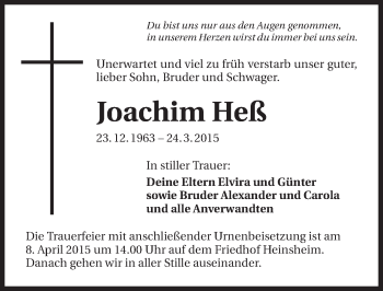 Traueranzeige von Joachim Heß 