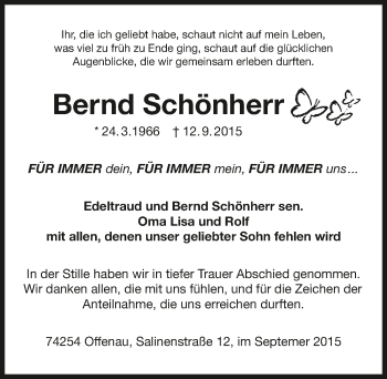 Traueranzeige von Bernd Schönherr 