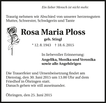 Traueranzeige von Rosa Maria Ploss 