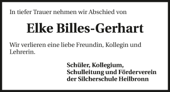 Traueranzeige von Elke Billes-Gerhart 