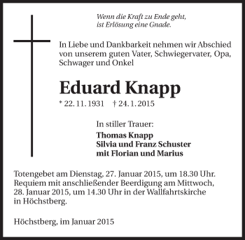 Traueranzeige von Eduard Knapp 