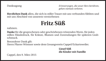 Traueranzeige von Fritz Suess 