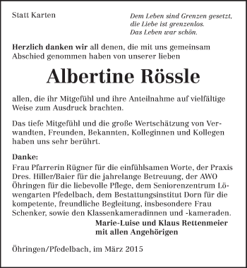 Traueranzeige von Albertine Rössle 