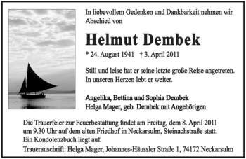 Traueranzeige von Helmut Dembek 