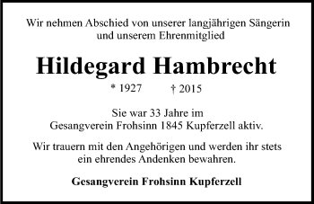 Traueranzeige von Hildegard Hambrecht 