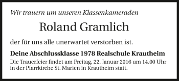 Traueranzeige von Roland Gramlich 