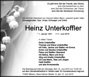 Traueranzeige von Heinz Unterkoffler 