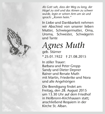 Traueranzeige von Agnes Muth 