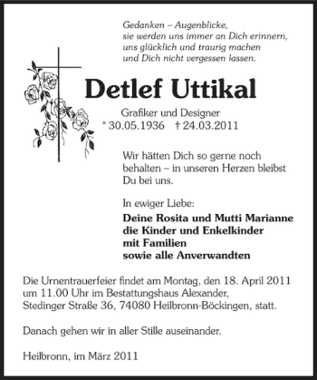 Traueranzeige von Detlef Uttikal 