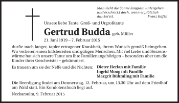 Traueranzeige von Gertrud Budda 