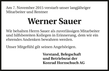 Traueranzeige von Werner Sauer 