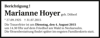 Traueranzeige von Marianne Hoyer 