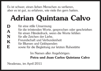 Traueranzeige von Adrian Quintana Calvo 