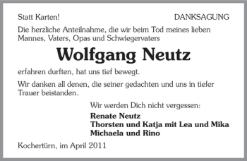 Traueranzeige von Wolfgang Neutz 