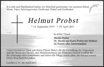 Traueranzeige von Helmut Probst 