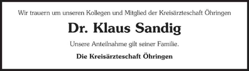  Traueranzeige für Dr. Klaus Sandig vom 30.04.2011 aus 