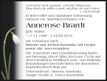 Traueranzeige von Annerose Brardt 