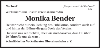 Traueranzeige von Monika Bender 